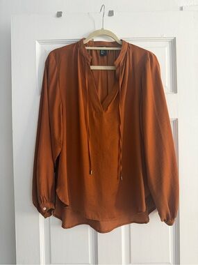 H&M Rust Tie-Neck Long Sleeve Blouse